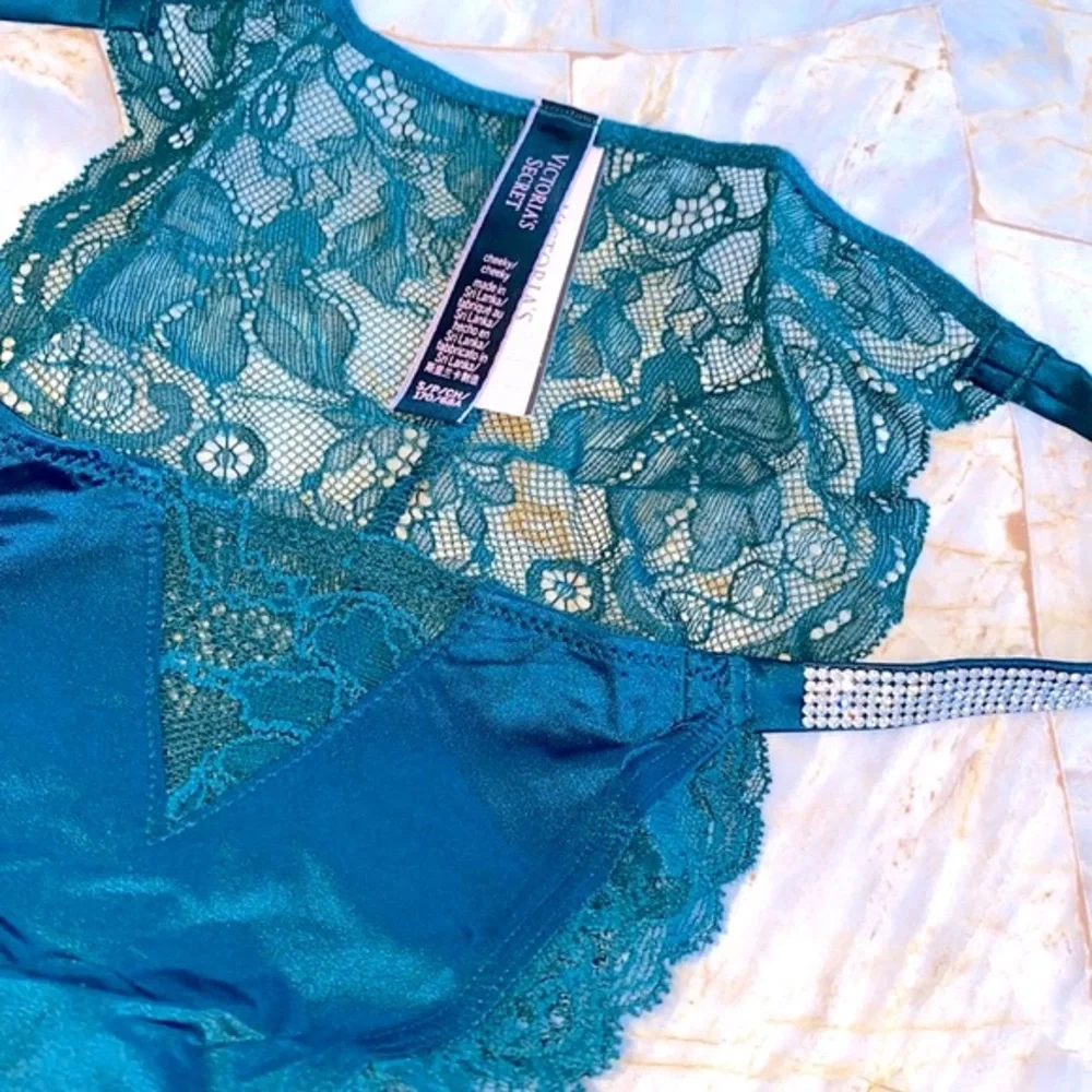 VERY SEXY‎ Shine Strap Lace Cheeky Panty Small Green Crystal Waist Band Shimmer